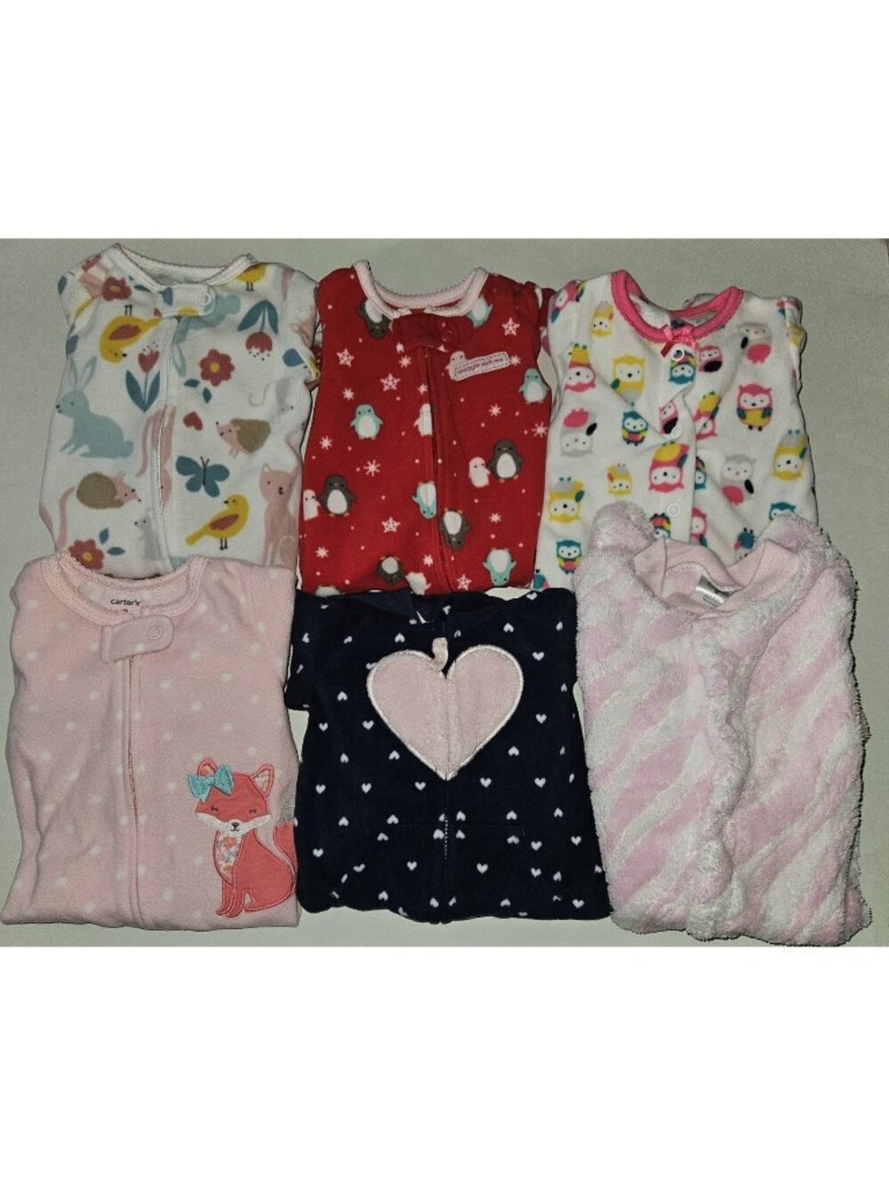6 Pairs Fleece Pajamas Lot 0-3-6 Months Baby Girl Pink White Gear Carters Footie